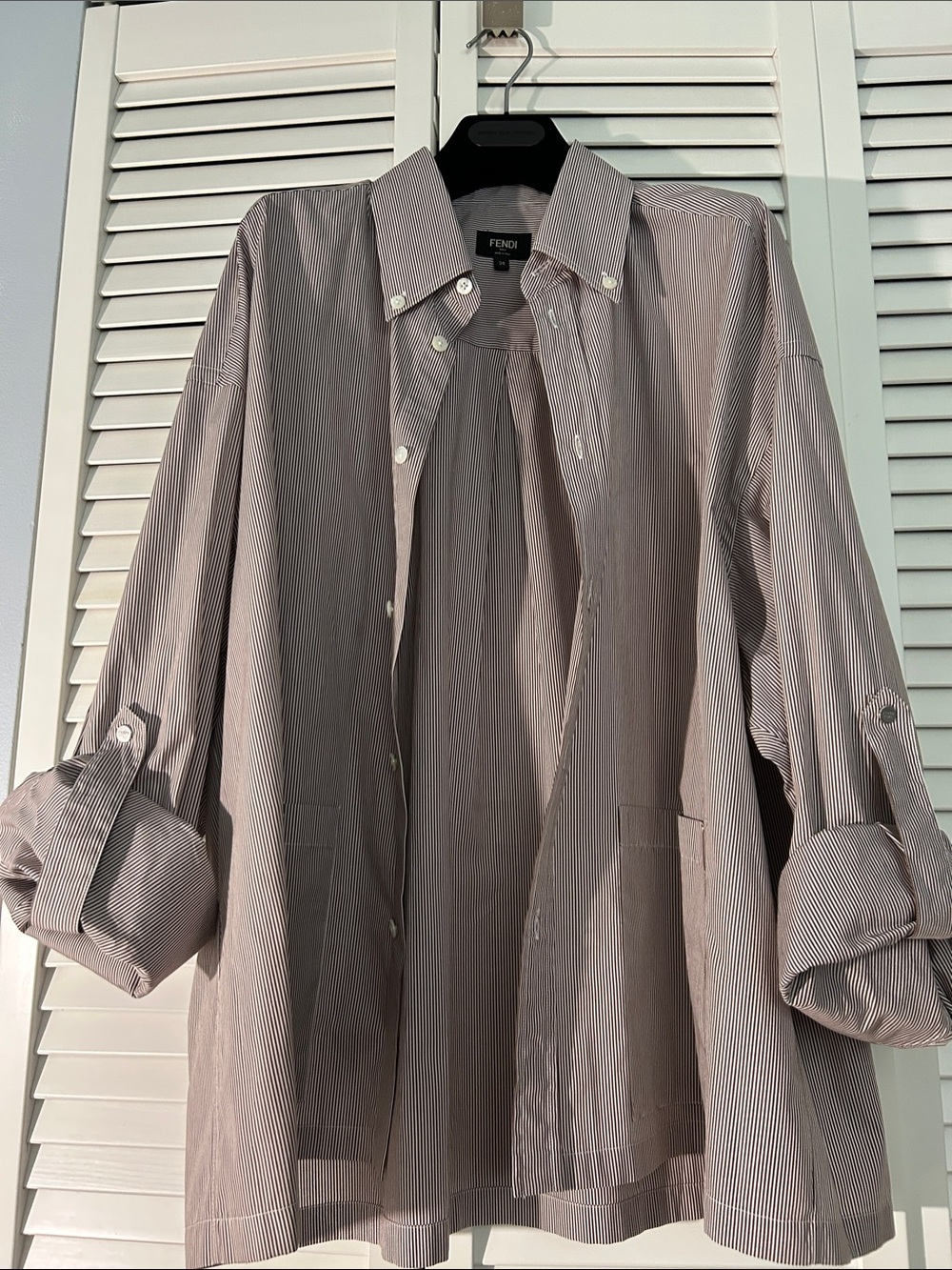 Fendi Striped Button-Front Blouse in Taupe and White